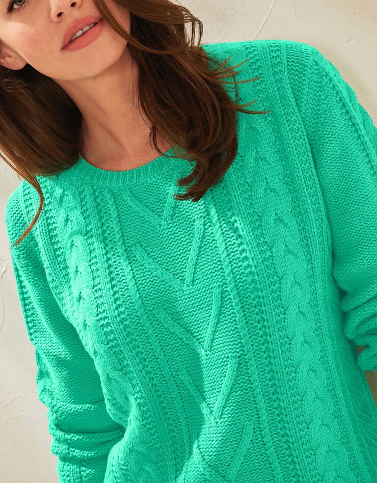 Pull femme col rond torsadé toucher cachemire, manches longues (vert) Pull femme col rond torsadé toucher cachemire, manches longues (vert)