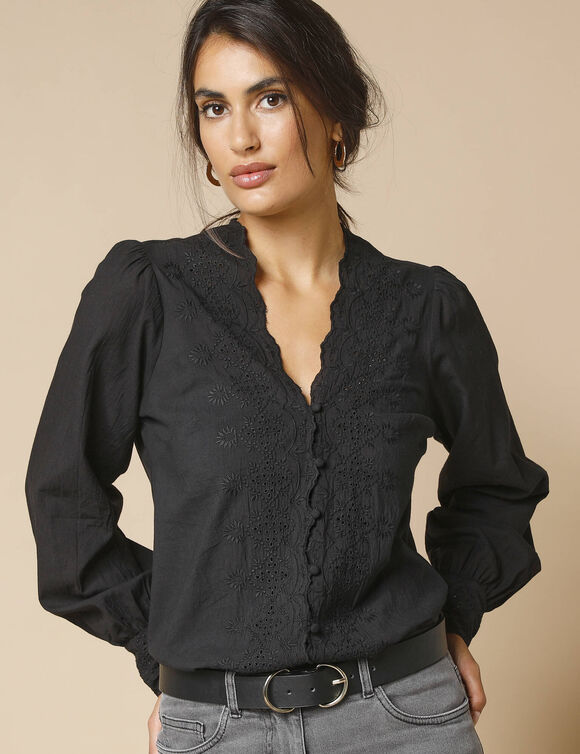 Chemisier broderie anglaise, coton (noir)