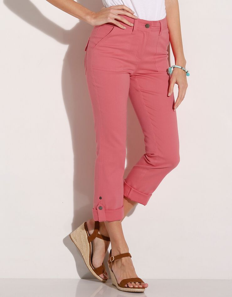 Pantacourt jean retroussable (corail) Pantacourt jean retroussable (corail)