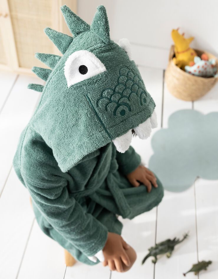 Peignoir de bain enfant à capuche dinosaure personnalisable - 340g/m² (eucalyptus)