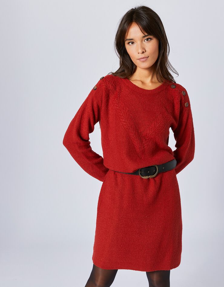 Robe-pull torsadée épaules boutonnées (brique) Robe-pull torsadée épaules boutonnées (brique)