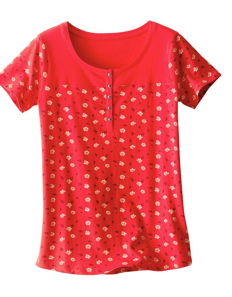 Tee-shirt tunisien imprimé fleurs manches courtes (rouge)