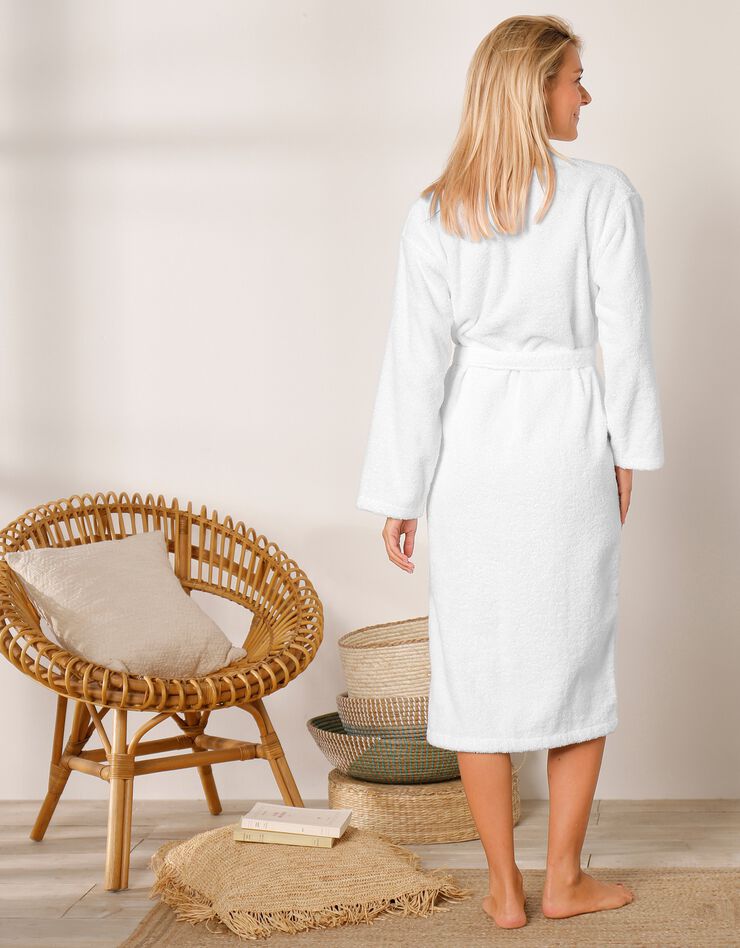 Peignoir mixte adulte éponge bouclette col châle personnalisable (blanc) Peignoir mixte adulte éponge bouclette col châle personnalisable (blanc)
