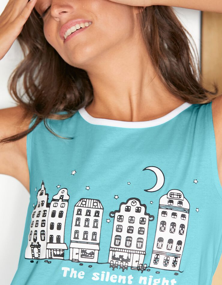 Pyjama short fantaisie ville étoilée (aqua)