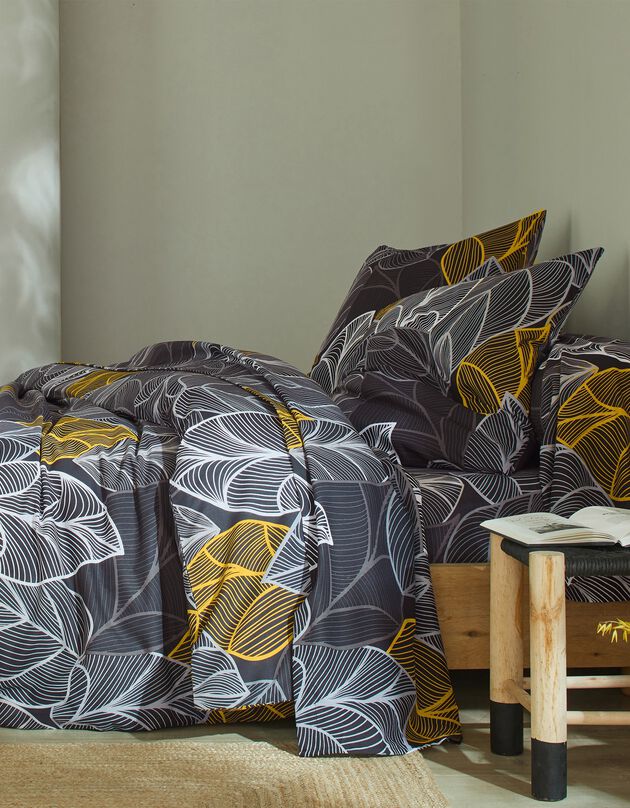 Linge de lit Elsa en polycoton à motifs feuilles (gris) Linge de lit Elsa en polycoton à motifs feuilles (gris)