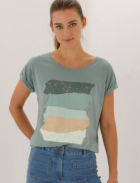 T-shirt boite imprim&eacute; "arty", maille jersey (kaki clair)