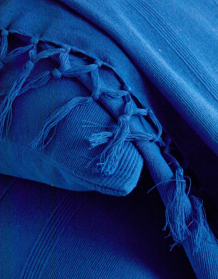 Plaid ou jeté uni coton tissage artisanal (bleu)