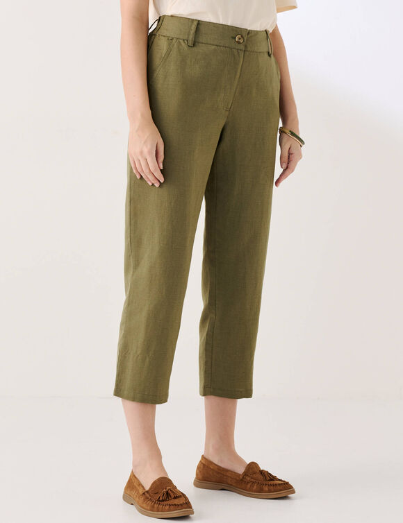 Pantacourt uni coton/lin  (kaki)