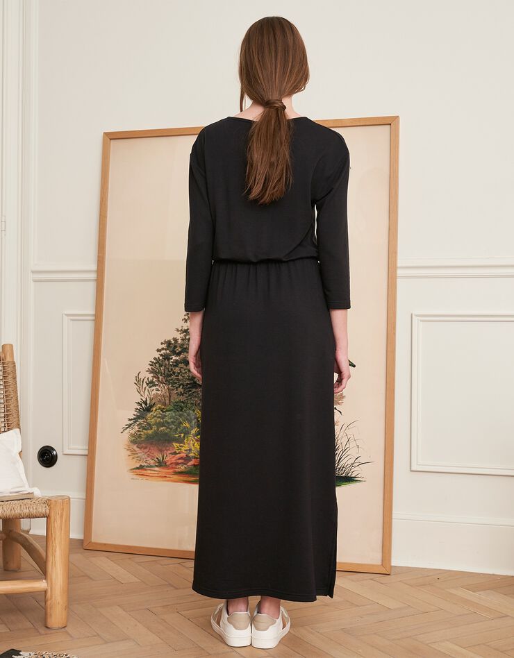 Robe longue molleton léger taille élastiquée (noir) Robe longue molleton léger taille élastiquée (noir)