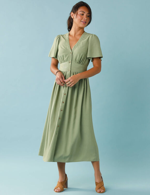 Robe longue boutonn&eacute;e unie, Sp&eacute;cial Petites  (vert)