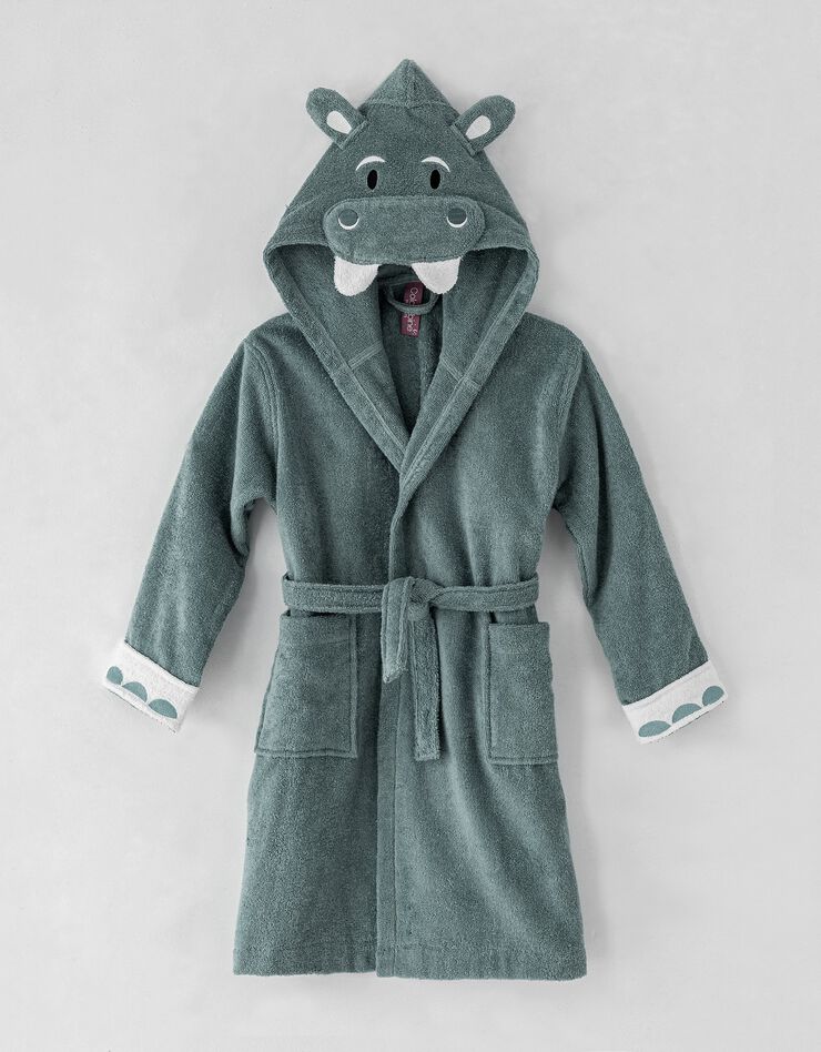 Peignoir de bain enfant hippopotame éponge coton - 340g/m² (ardoise)
