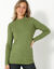 Pull col montant long, maille côtelée (vert olive)