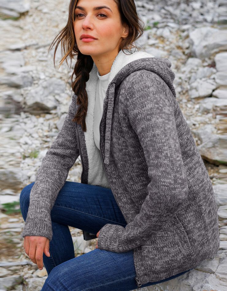 Gilet zippé fourré maille moulinée (gris chiné) Gilet zippé fourré maille moulinée (gris chiné)