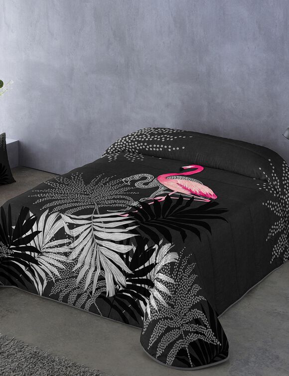 Couette imprimée polyester Flamant Rose 200g/m² (noir / rose)