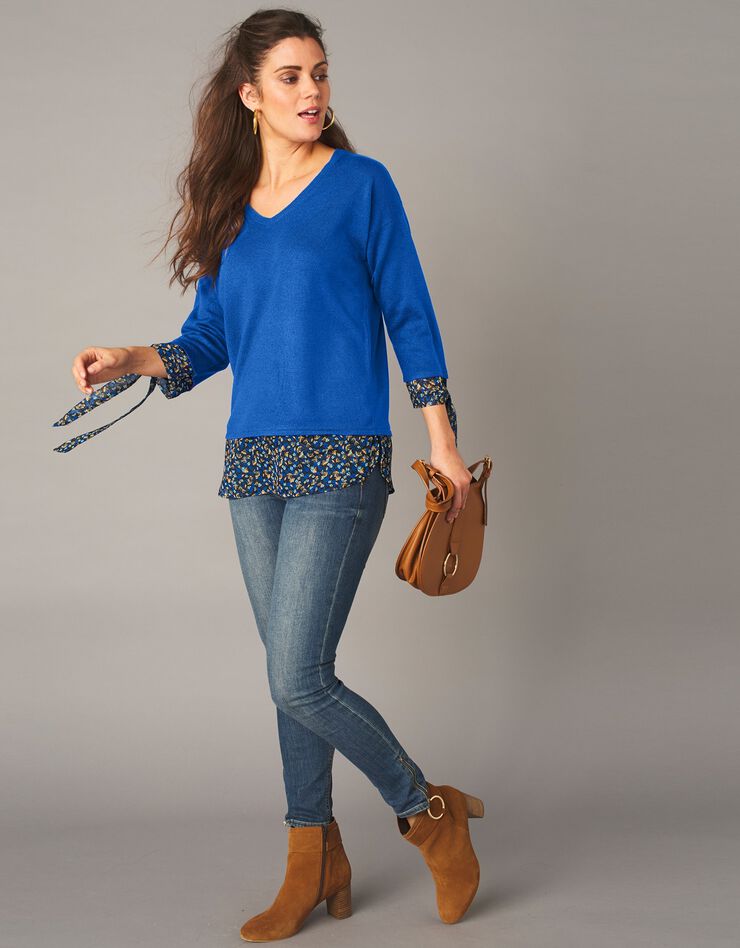 Pull bi-matière effet 2en1, toucher cachemire (bleu dur) Pull bi-matière effet 2en1, toucher cachemire (bleu dur)