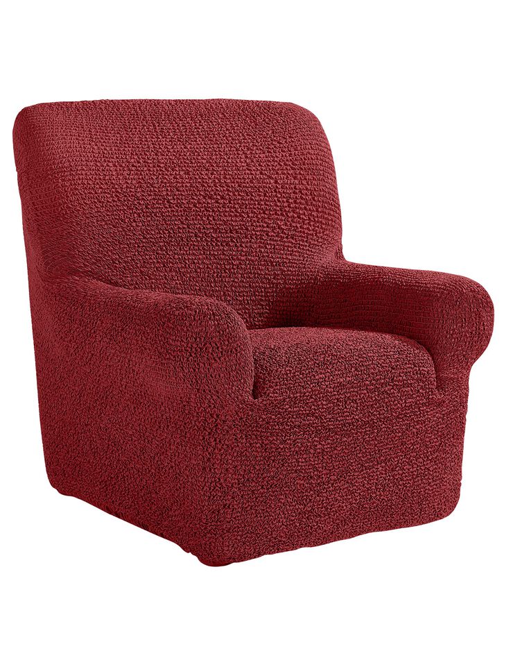 Housse bi-extensible imprimée gaufrée pour fauteuil et canapé (bordeaux)