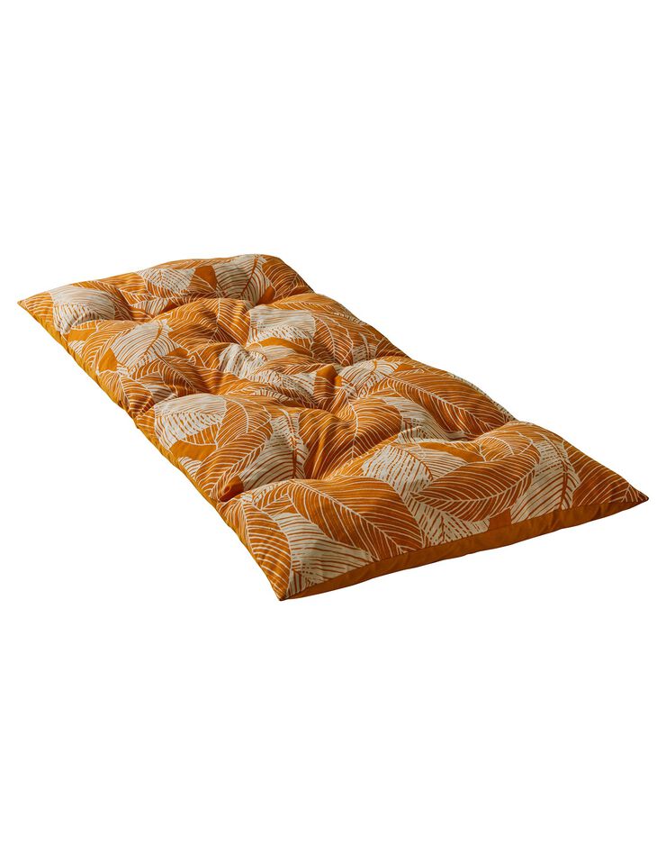 Long coussin déco coton imprimé feuillage (jaune) Long coussin déco coton imprimé feuillage (jaune)