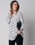 Blouse col tunisien imprimé pois, crêpe (écru / noir)