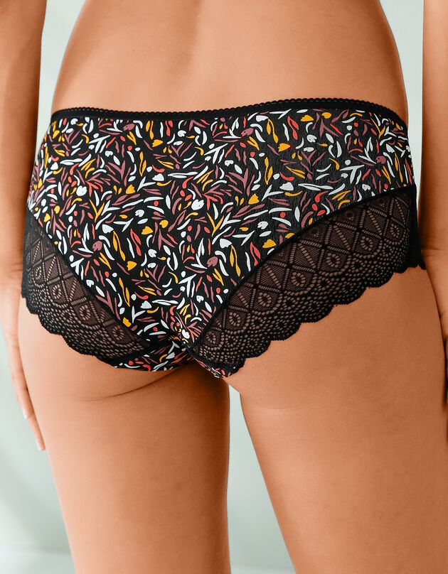 Shorty coton stretch imprimé et dentelle - lot de 3  (noisette + corail + noir)