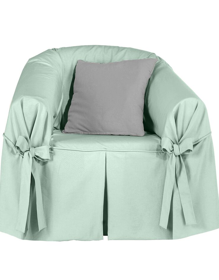 Housse bachette coton uni nouettes fauteuil canapés (vert amande)