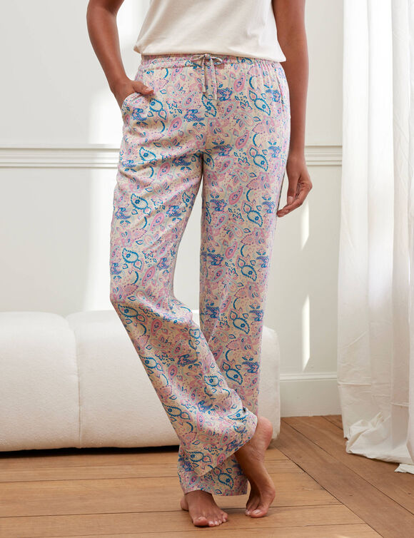 Pantalon de pyjama imprimé cachemire (écru / rose)