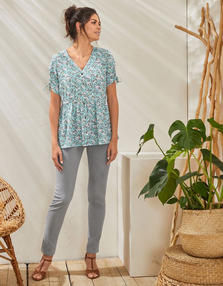 Blouse boutonnée imprimée (gris / turquoise) Blouse boutonnée imprimée (gris / turquoise)