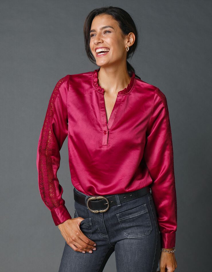 Blouse satinée manches longues (violine) Blouse satinée manches longues (violine)