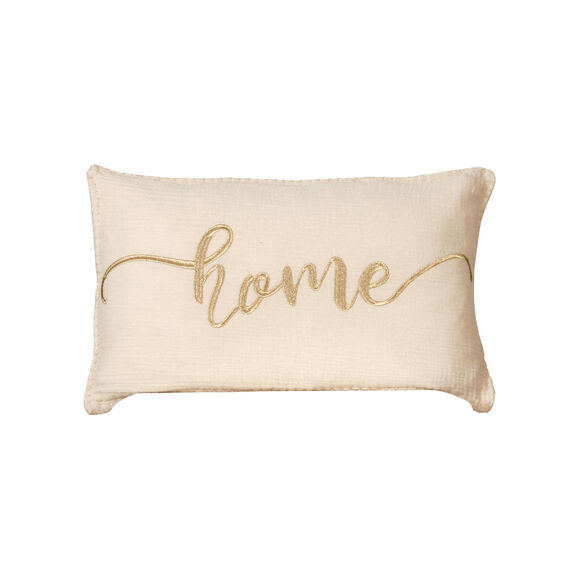 Coussin gaze de coton brodé message (beige)