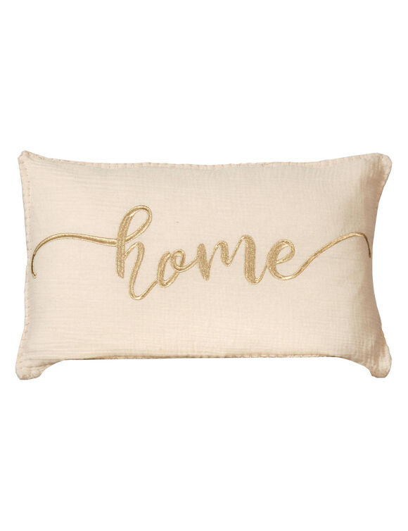 Coussin gaze de coton brodé message (beige)