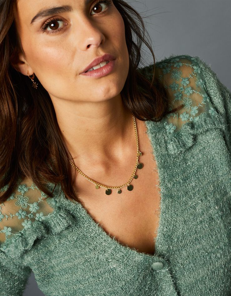 Gilet tulle brodé maille douceur (vert amande) Gilet tulle brodé maille douceur (vert amande)