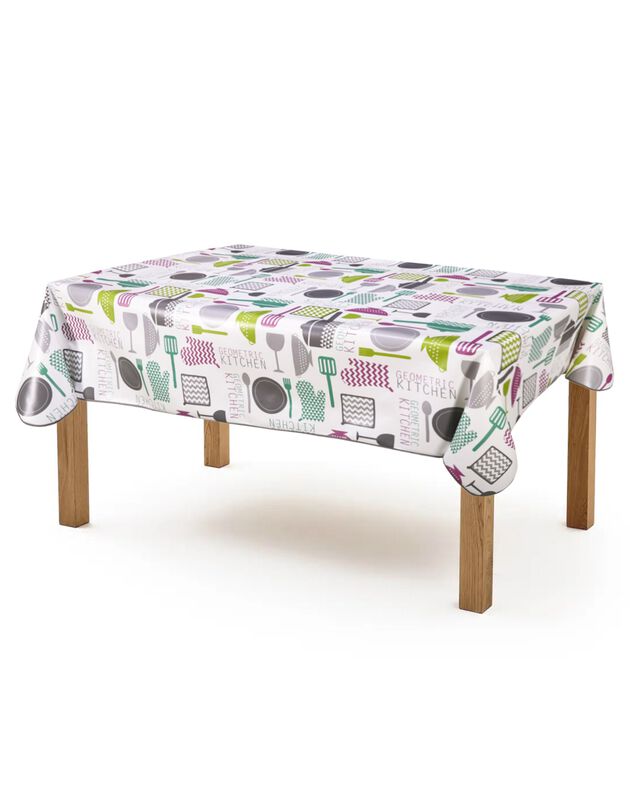 Nappe toile cirée imprimé Cuisine (blanc / violet)