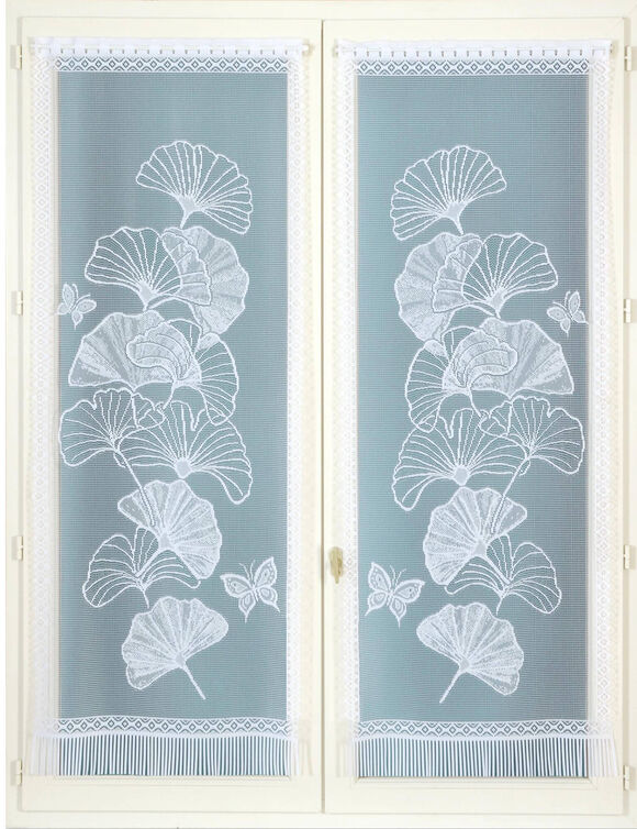 Vitrage droit maille dentelle motif gingko - la paire (blanc)