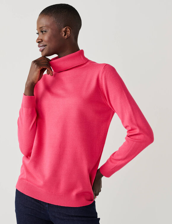 Pull col roul&eacute;, toucher doux (rose fuchsia)