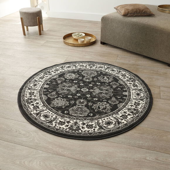 Tapis rond motifs perse (gris anthracite)