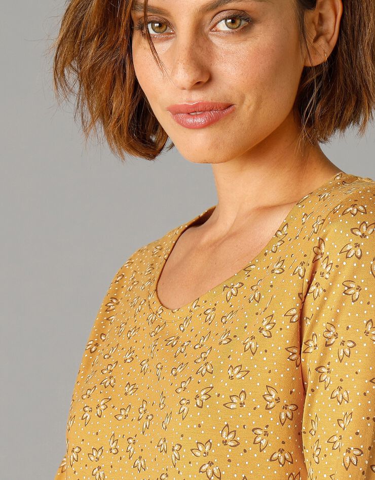 Tee-shirt imprimé manches longues jersey coton bio (miel)