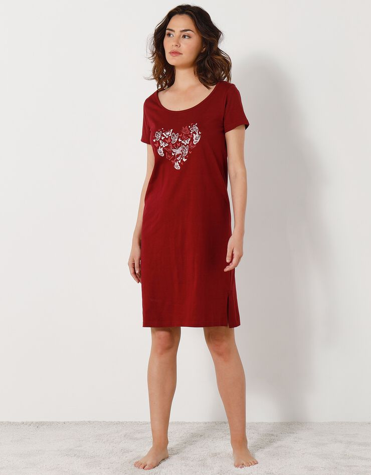 Chemise de nuit courtes manches courtes motif «papillons» (cerise) Chemise de nuit courtes manches courtes motif «papillons» (cerise)