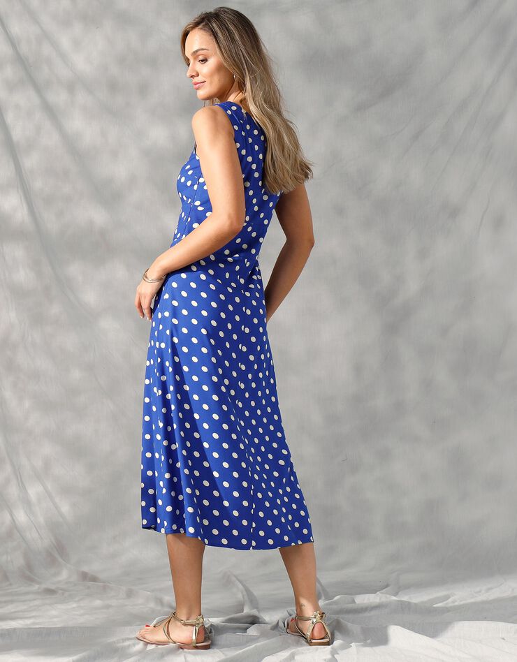 Robe longue sans manches à pois (bleu dur / écru)