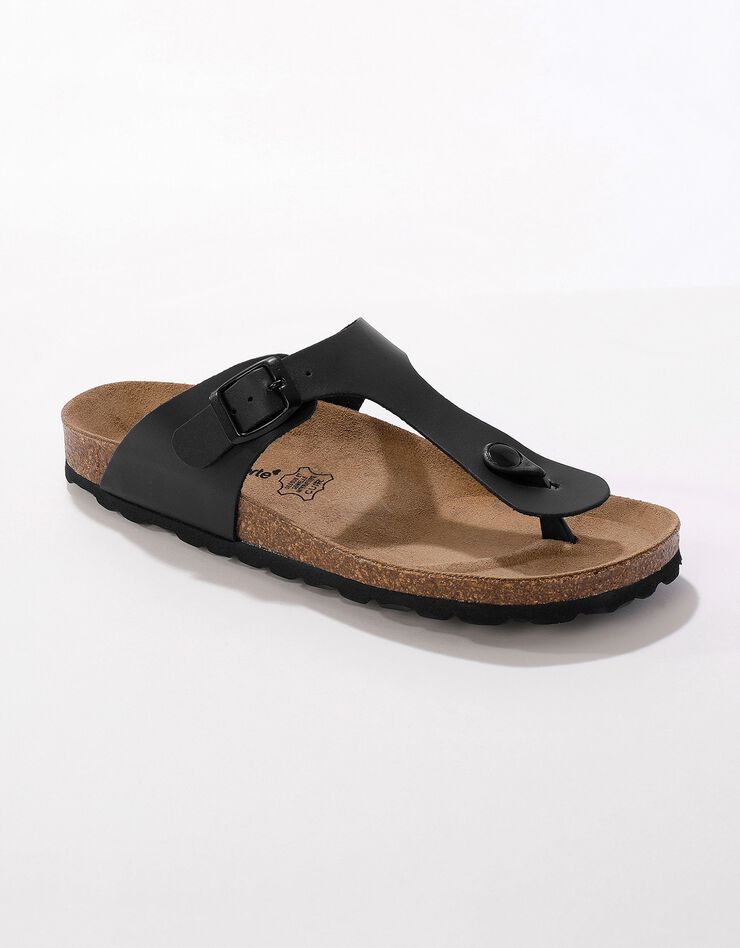 Sandales entredoigts cuir à boucle réglable - noir (noir) Sandales entredoigts cuir à boucle réglable - noir (noir)