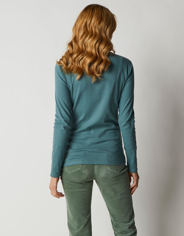 Tee-shirt col montant uni jersey coton bio (vert foncé) Tee-shirt col montant uni jersey coton bio (vert foncé)