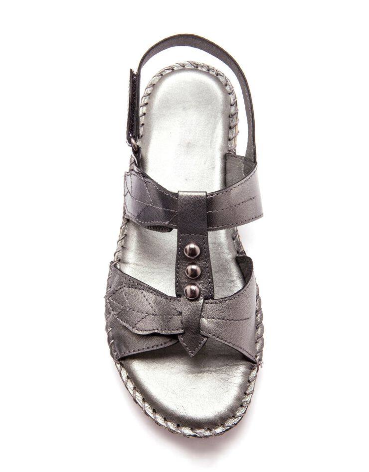 Sandales cuir gris - largeur confort (gris) Sandales cuir gris - largeur confort (gris)