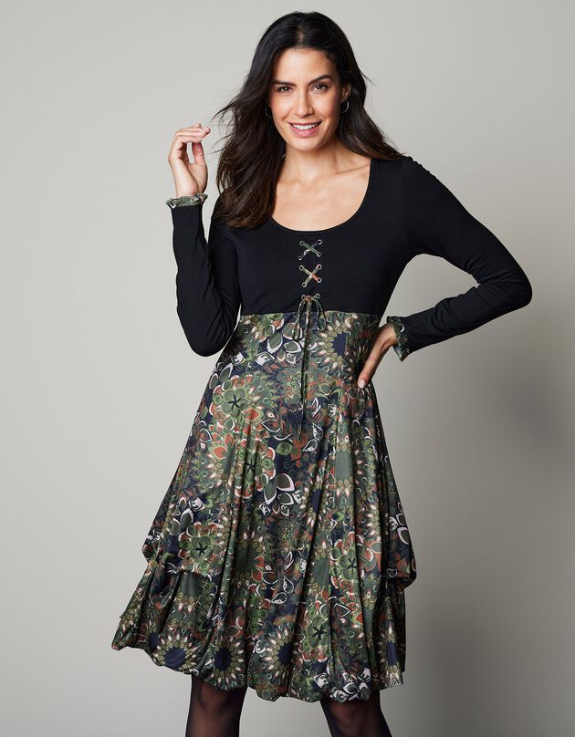 Robe imprimée manches longues (noir / kaki)