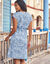 Robe imprimée boutonnée épaules (bleu / écru)