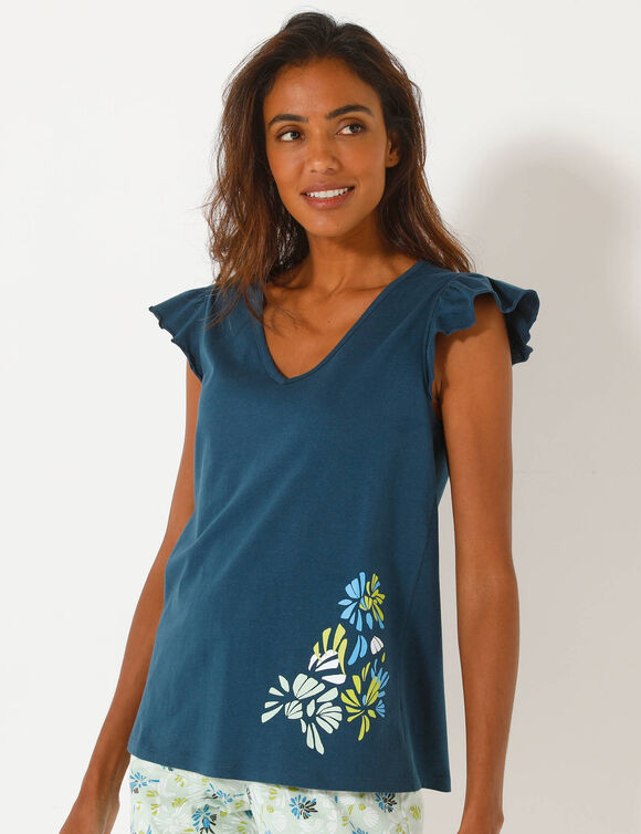 Haut de pyjama manches courtes imprimé placé (bleu foncé)