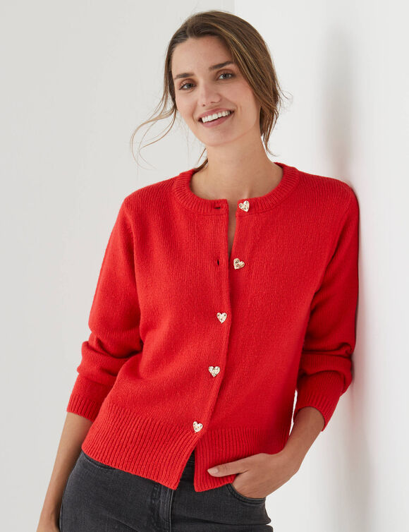 Gilet &agrave; boutons coeurs, en maille (rouge)