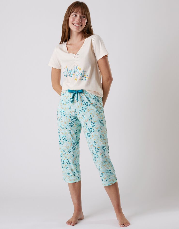 Pantalon court pyjama imprimé floral (aqua) Pantalon court pyjama imprimé floral (aqua)