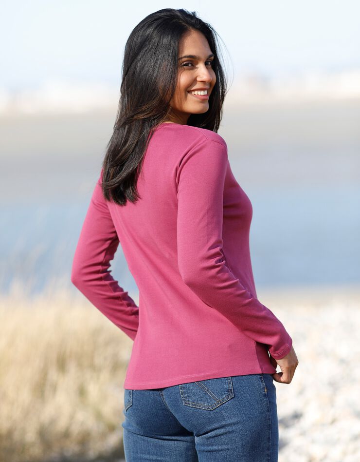 Tee-shirt col tunisien uni (violine) Tee-shirt col tunisien uni (violine)