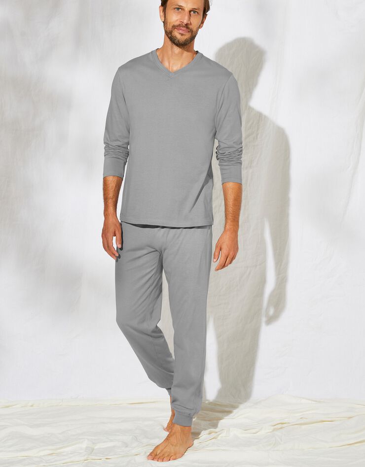Pyjama uni col V coton - lot de 2 (gris + marine)