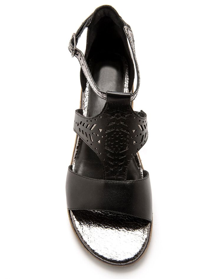 Sandales cuir ajouré pailleté largeur confort (noir)