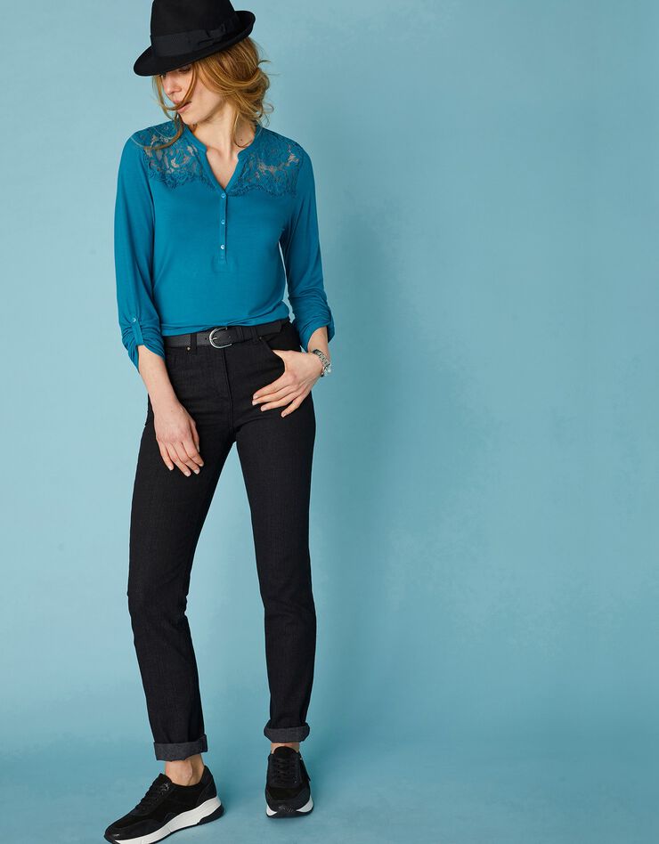 Tee-shirt col tunisien dentelle jersey (bleu prusse) Tee-shirt col tunisien dentelle jersey (bleu prusse)