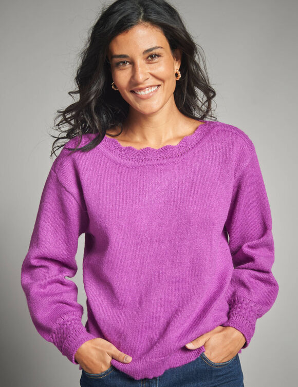 Pull col bateau, maille fantaisie  (violet)
